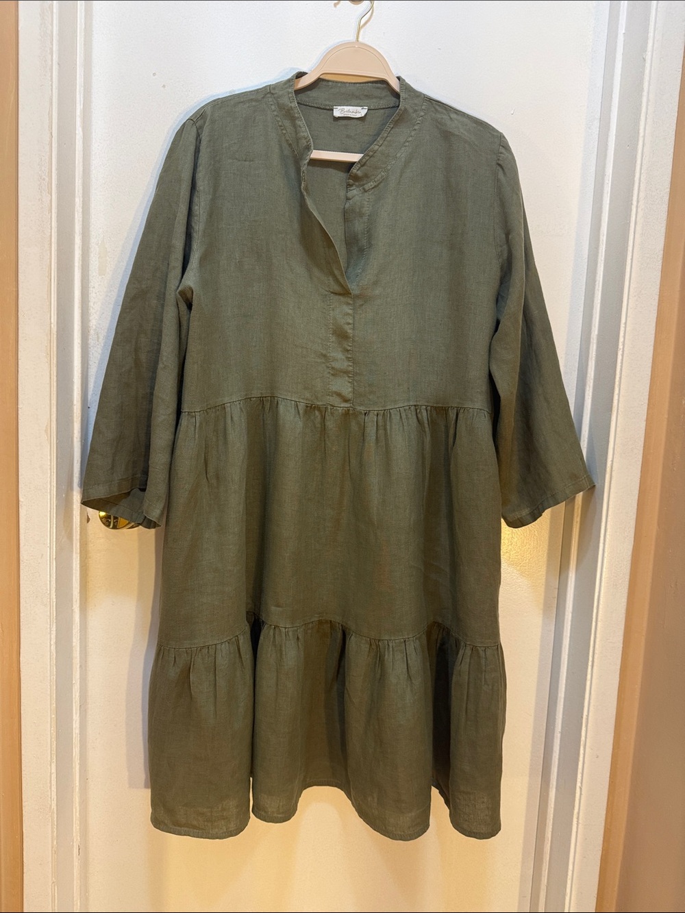 Relaxed Tiered Long Sleeve Dress in Olive